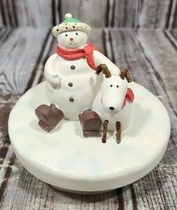 Hallmark Snowman With Dog Candle Jar Topper  2.75h X 2.9w